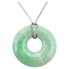 Certified Type A Vintage 1920s Apple Green Jadeite Jade Peace Donut 平安扣 Pendant