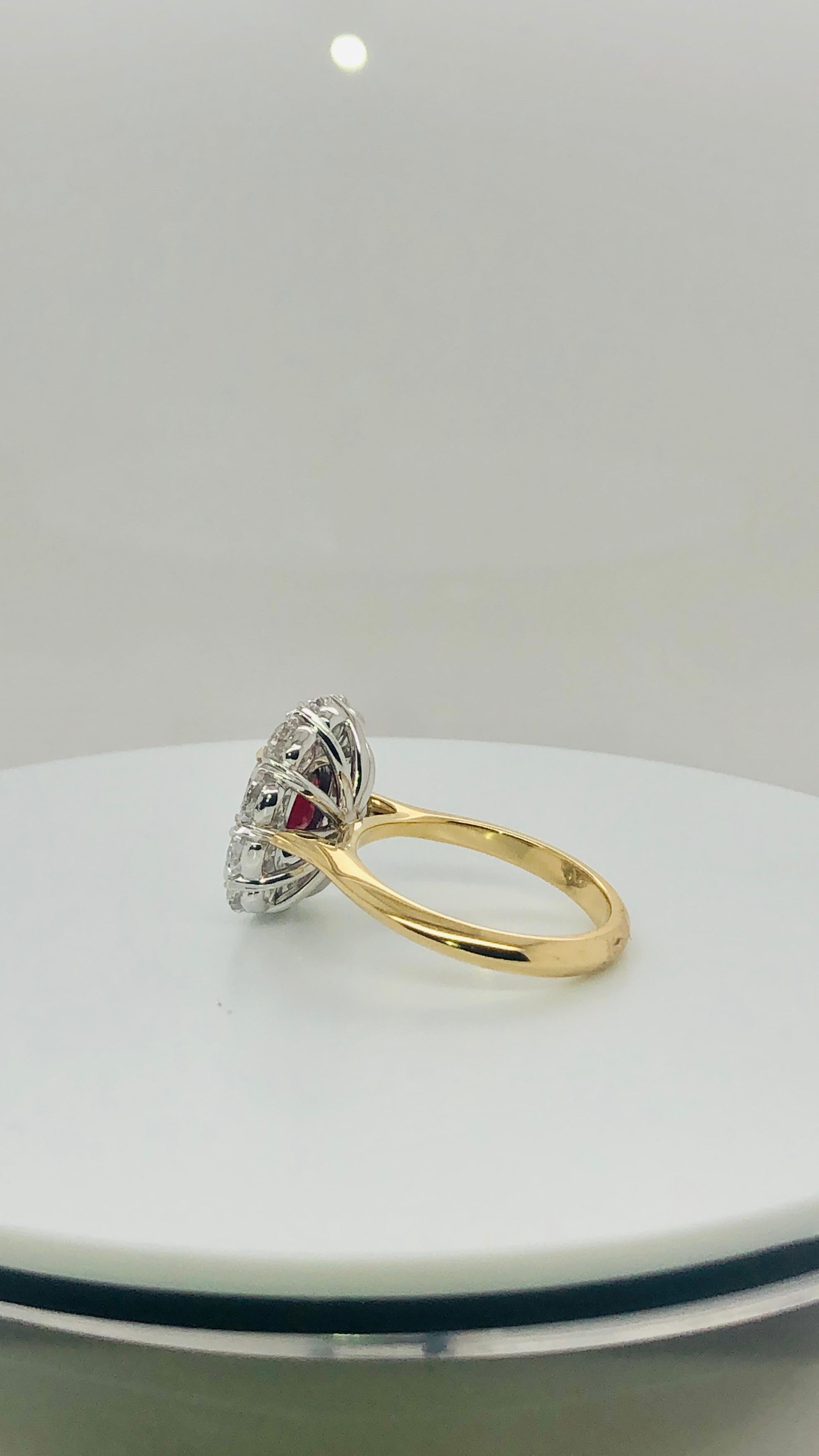 Certified Un-Heated 3.01 Carat Cushion Cut Ruby and Diamond Halo Cocktail Ring In New Condition For Sale In Sydney, NSW