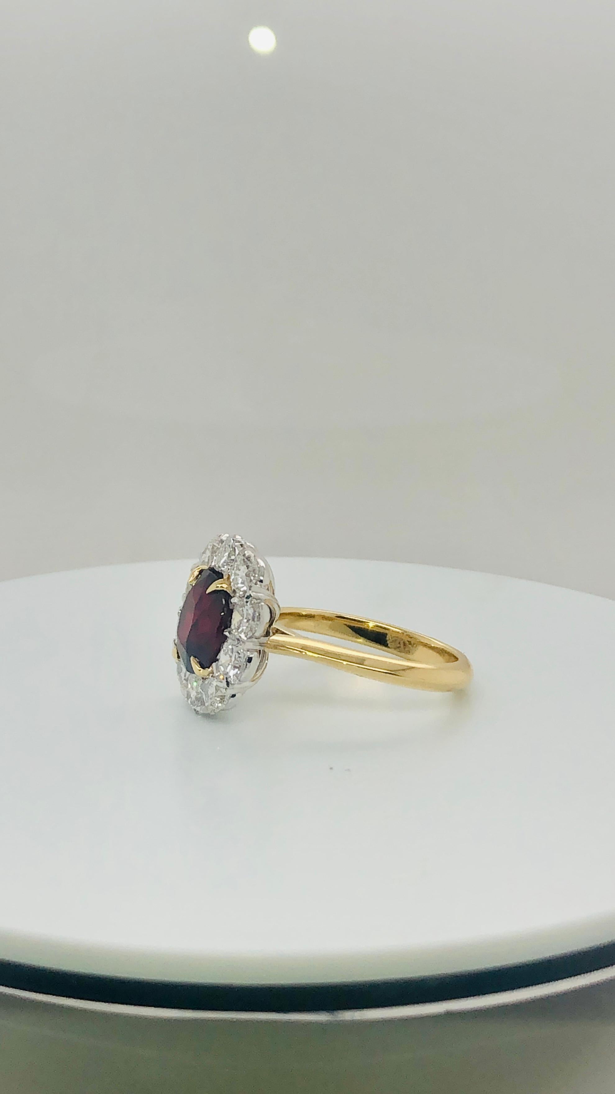 Women's Certified Un-Heated 3.01 Carat Cushion Cut Ruby and Diamond Halo Cocktail Ring For Sale