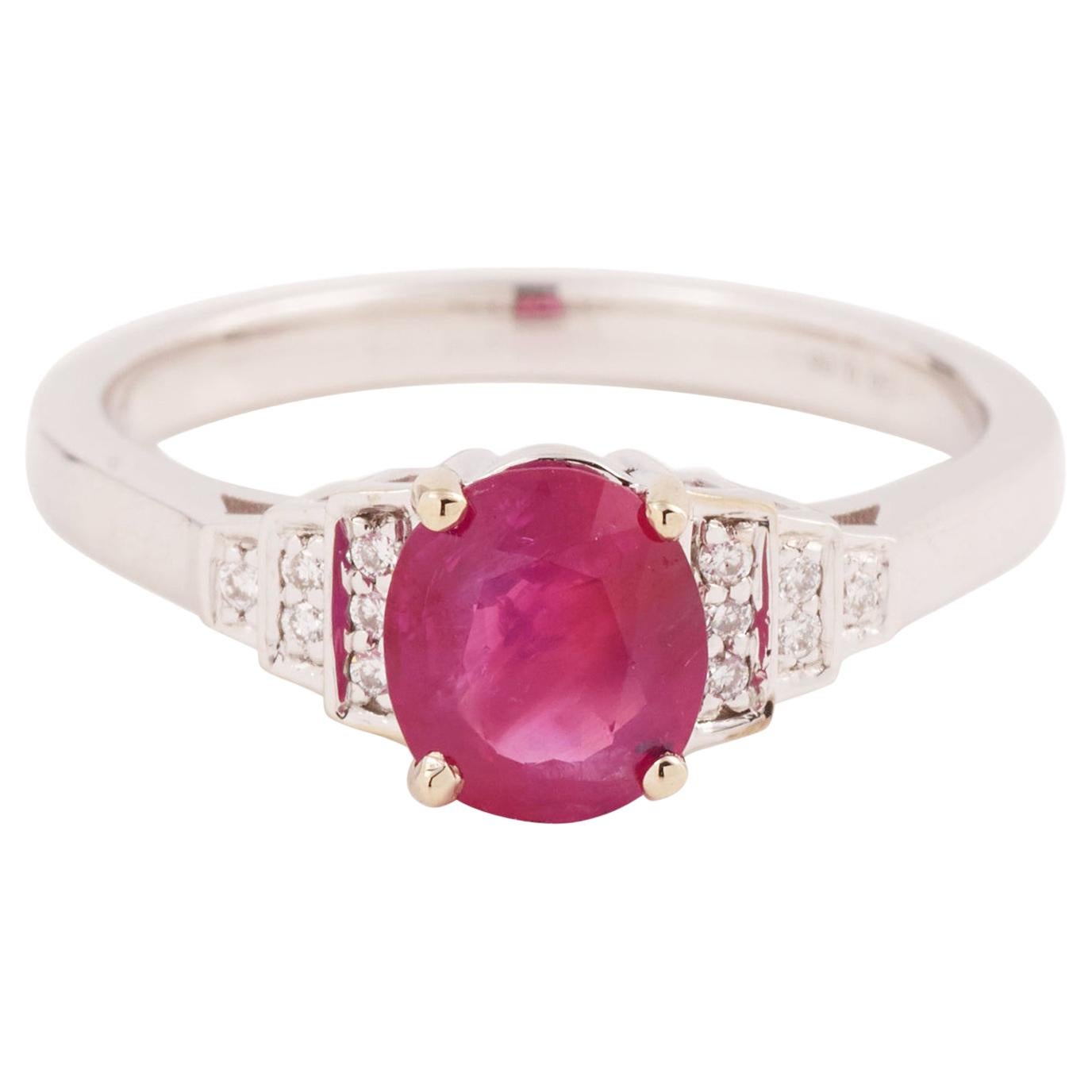 Certified Unheated 1 Carat Burmese Ruby Diamonds 18 Karat White Gold Ring