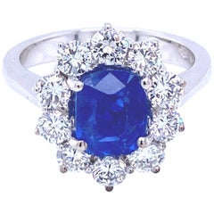 Certified Unheated 2.51 Carat Burma Sapphire Diamond Engagement Ring