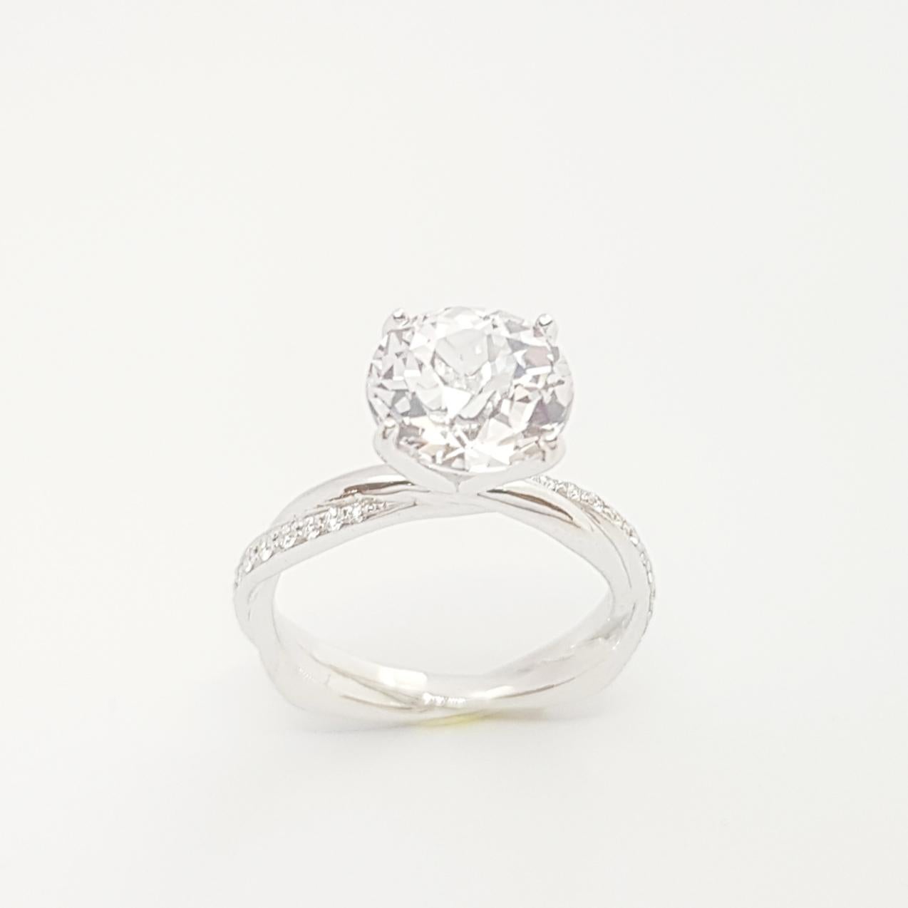Certified Unheated 3 Carats White Sapphire with Diamond Ring in Platinum 950  For Sale 4