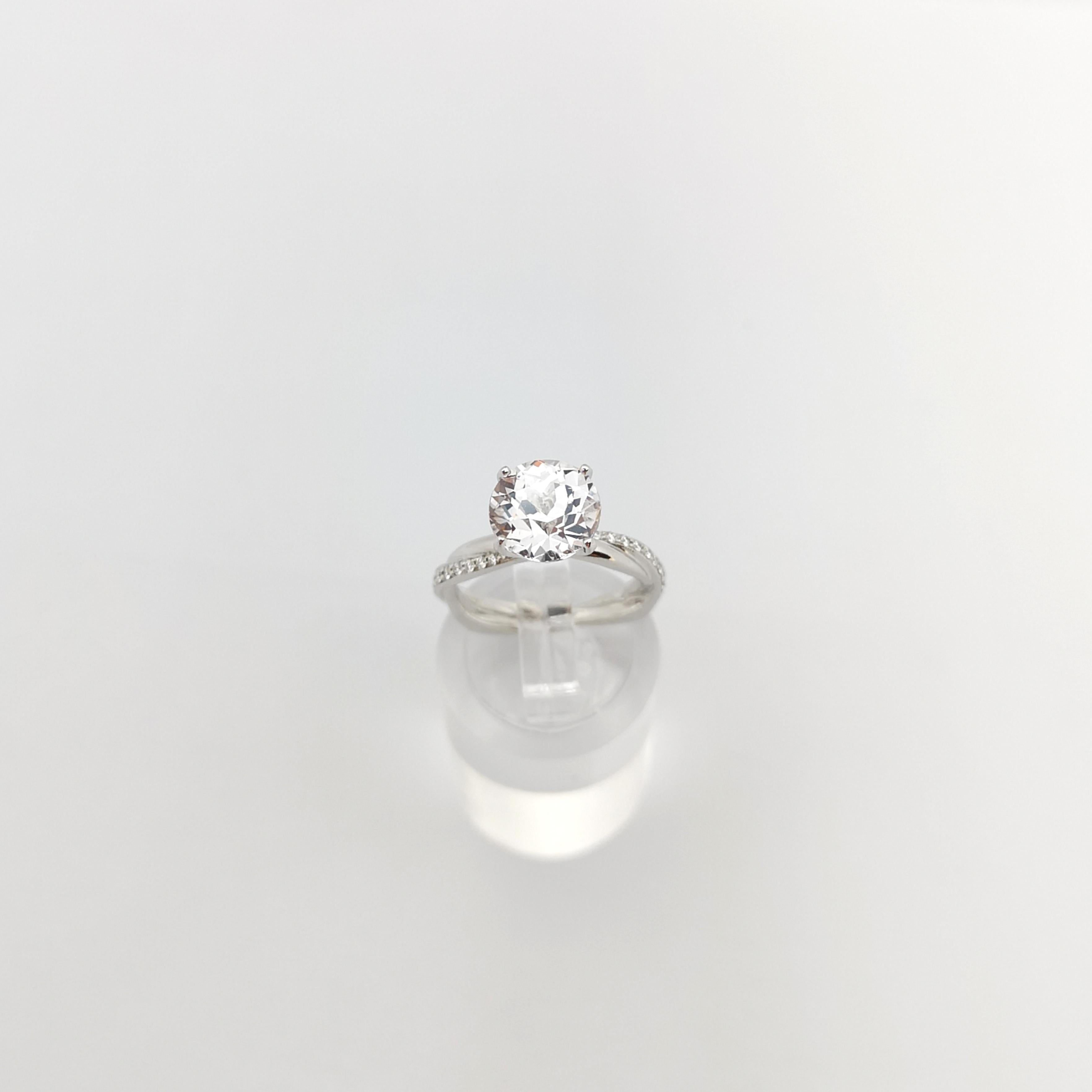 Certified Unheated 3 Carats White Sapphire with Diamond Ring in Platinum 950  For Sale 7