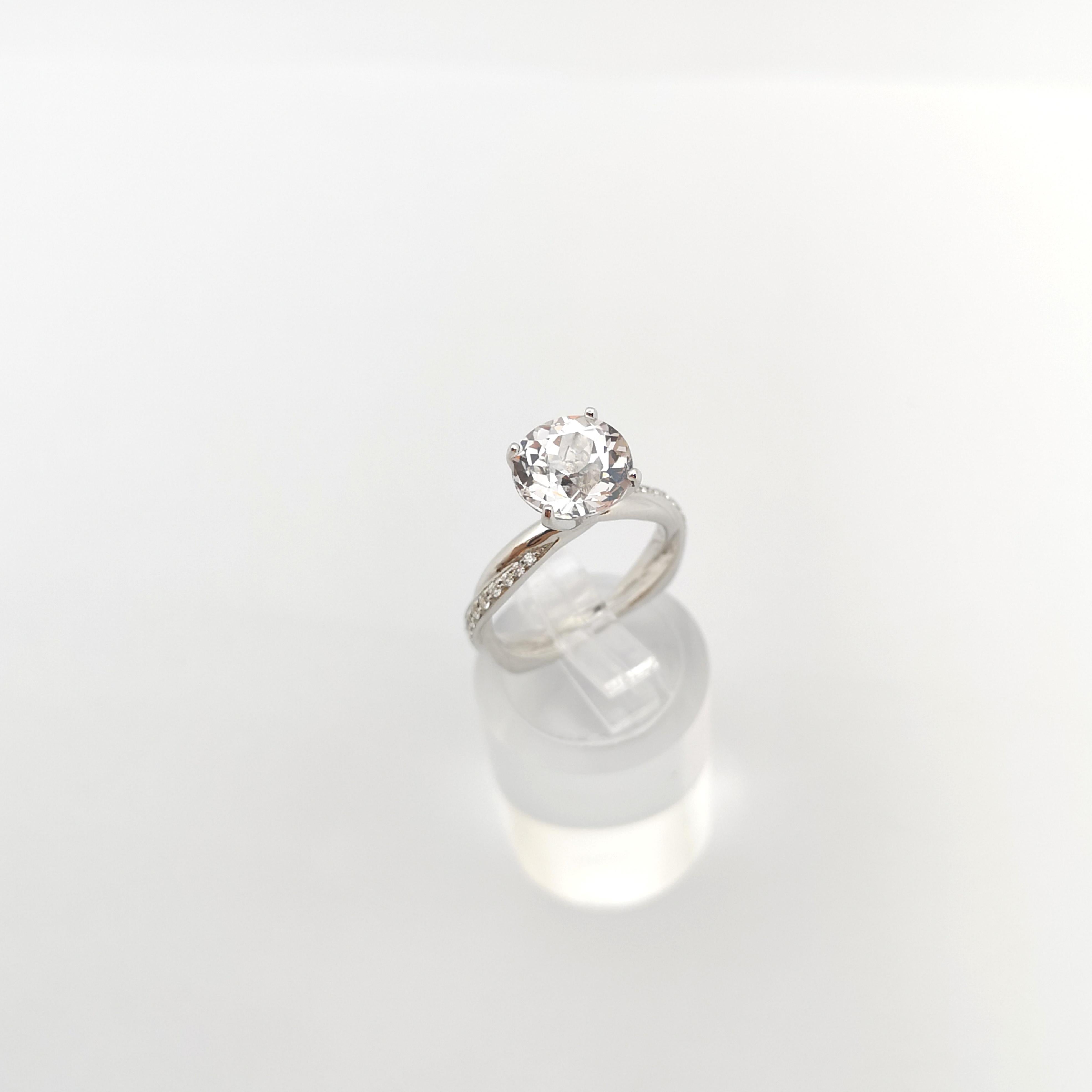 Certified Unheated 3 Carats White Sapphire with Diamond Ring in Platinum 950  For Sale 8