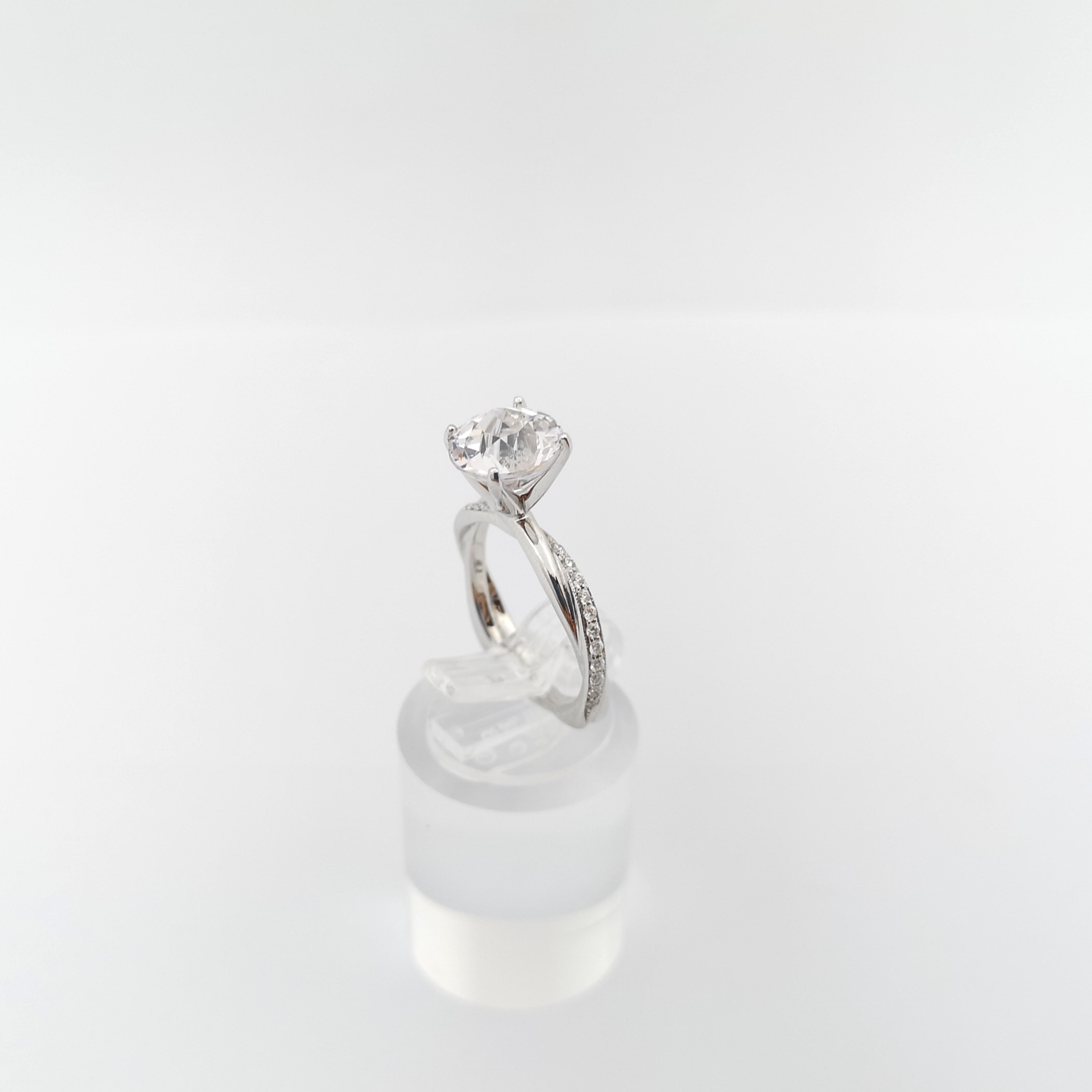 Certified Unheated 3 Carats White Sapphire with Diamond Ring in Platinum 950  For Sale 3