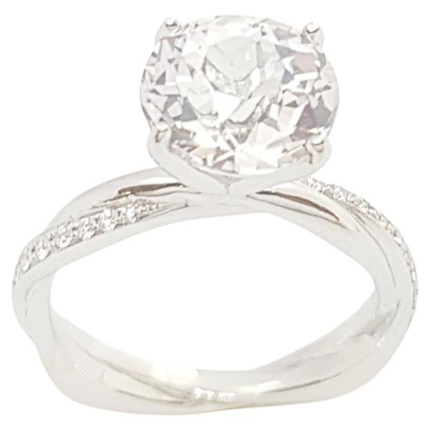 Certified Unheated 3 Carats White Sapphire with Diamond Ring in Platinum 950 For Sale