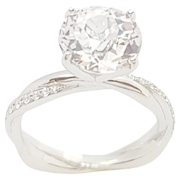 Certified Unheated 3 Carats White Sapphire with Diamond Ring in Platinum 950 