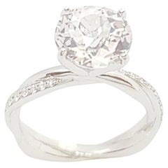 Certified Unheated 3 Carats White Sapphire with Diamond Ring in Platinum 950 