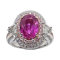 GIA Certified Unheated 4 Cts Pink Sapphire with Diamond Ring in 18Kt White Gold