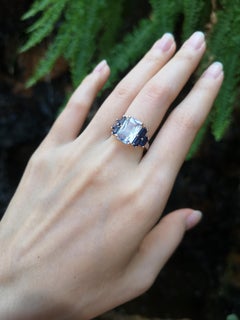 Zertifizierter unerhitzter 4 Karat Saphir, blauer Saphir, Diamantring aus 18 Karat Roségold