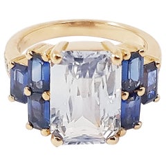 Bague en or rose 18 carats certifiée non chauffée 4 cts saphir, saphir bleu et diamant