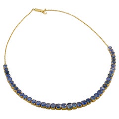 Certified Unheated Blue Sapphire Burmese Necklace in 18k Yellow Gold