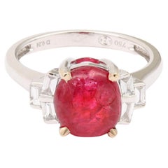 Certified Unheated Burma Cabochon Spinel Diamond 18k White Gold Ring