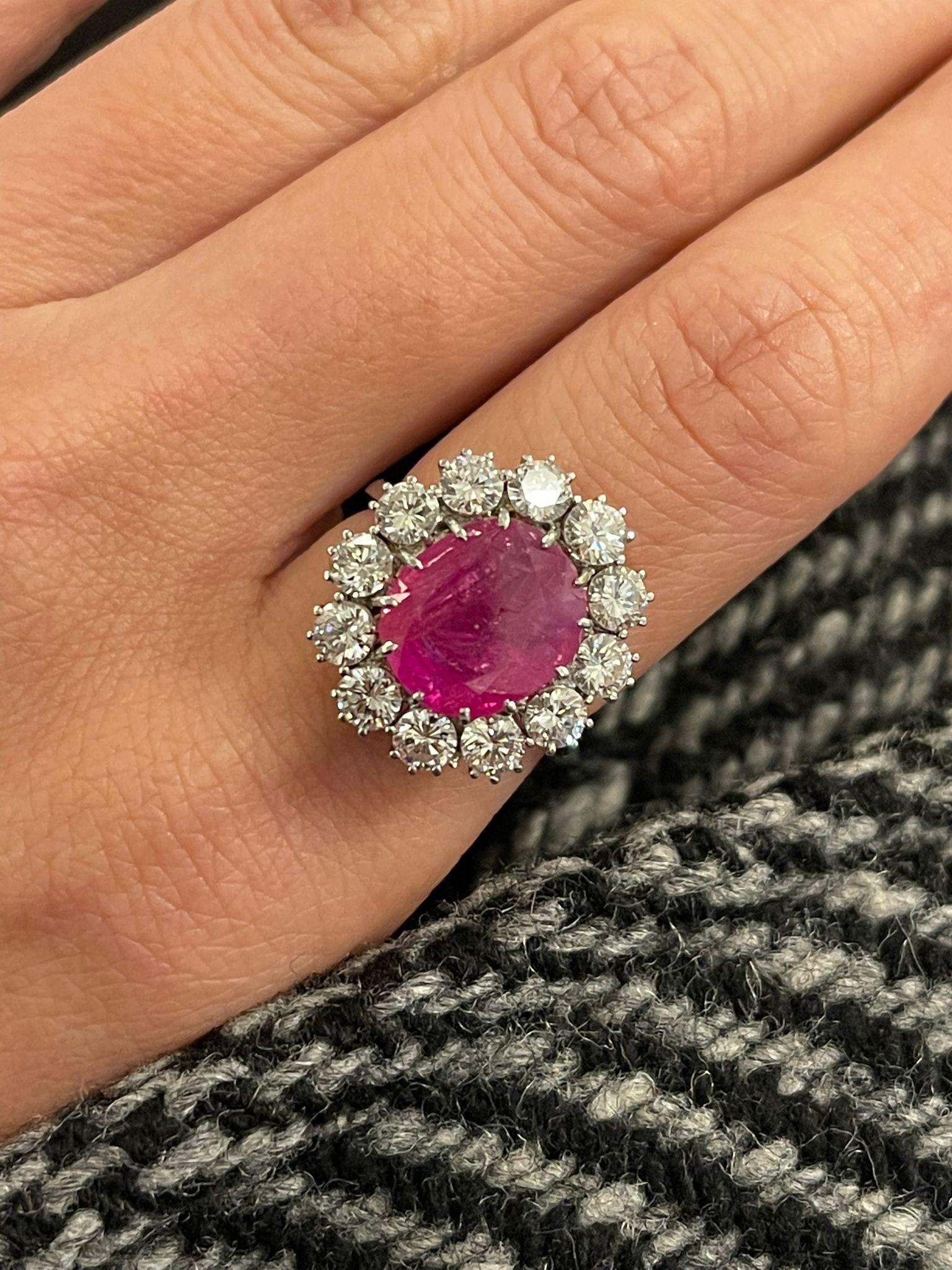 Certified Unheated Burma Ruby Diamond Vintage Gold Cluster Ring 5