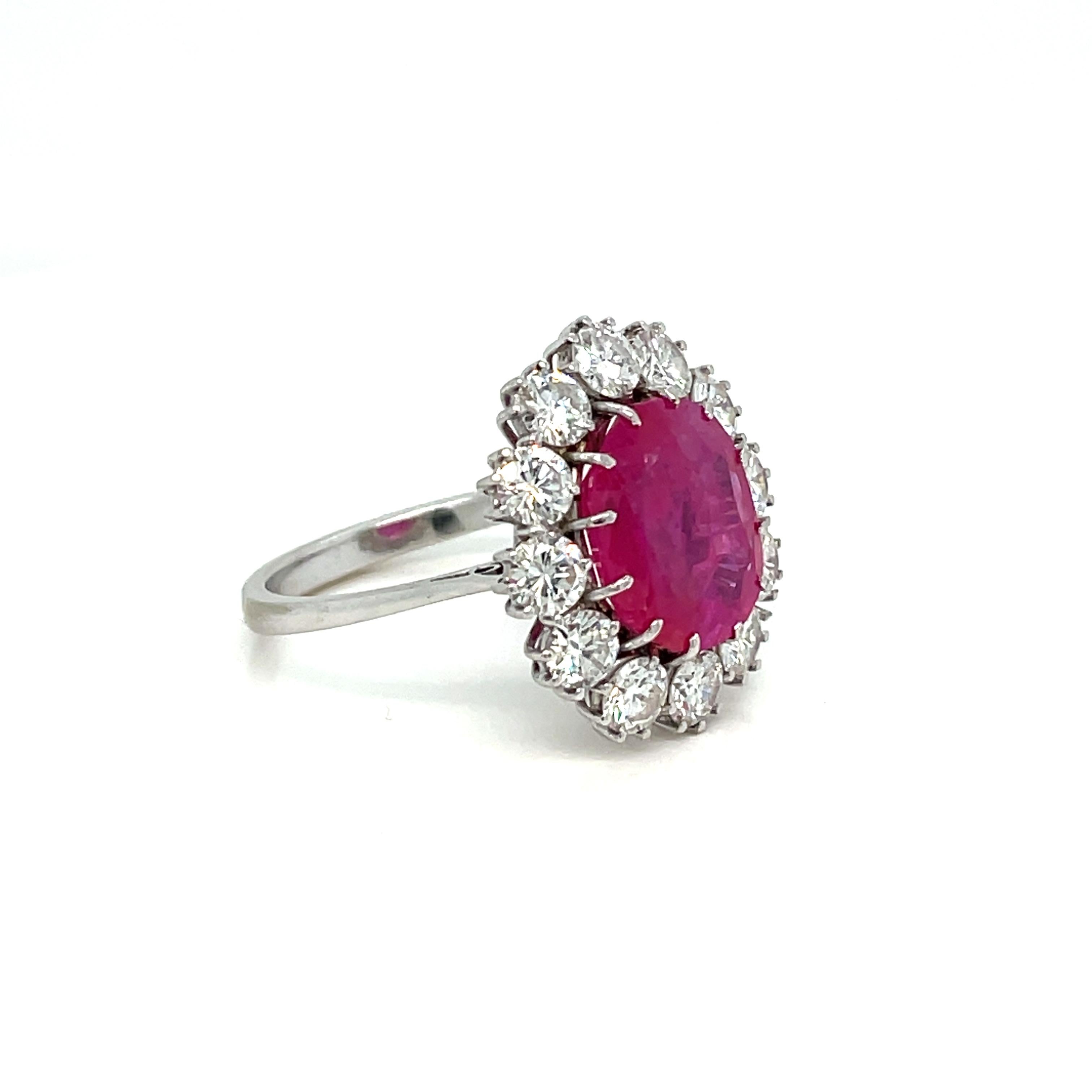 Women's Certified Unheated Burma Ruby Diamond Vintage Gold Cluster Ring