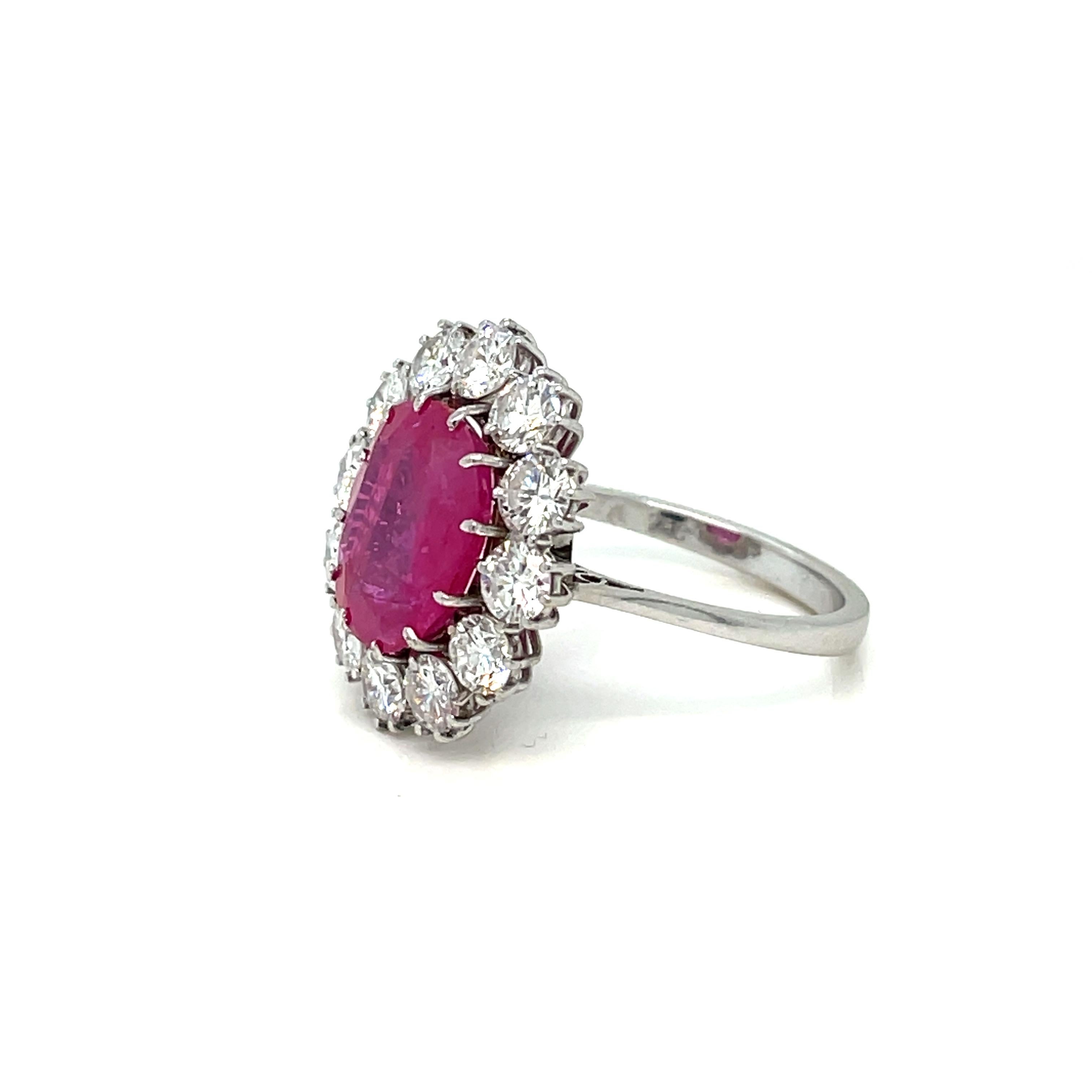 Certified Unheated Burma Ruby Diamond Vintage Gold Cluster Ring 2