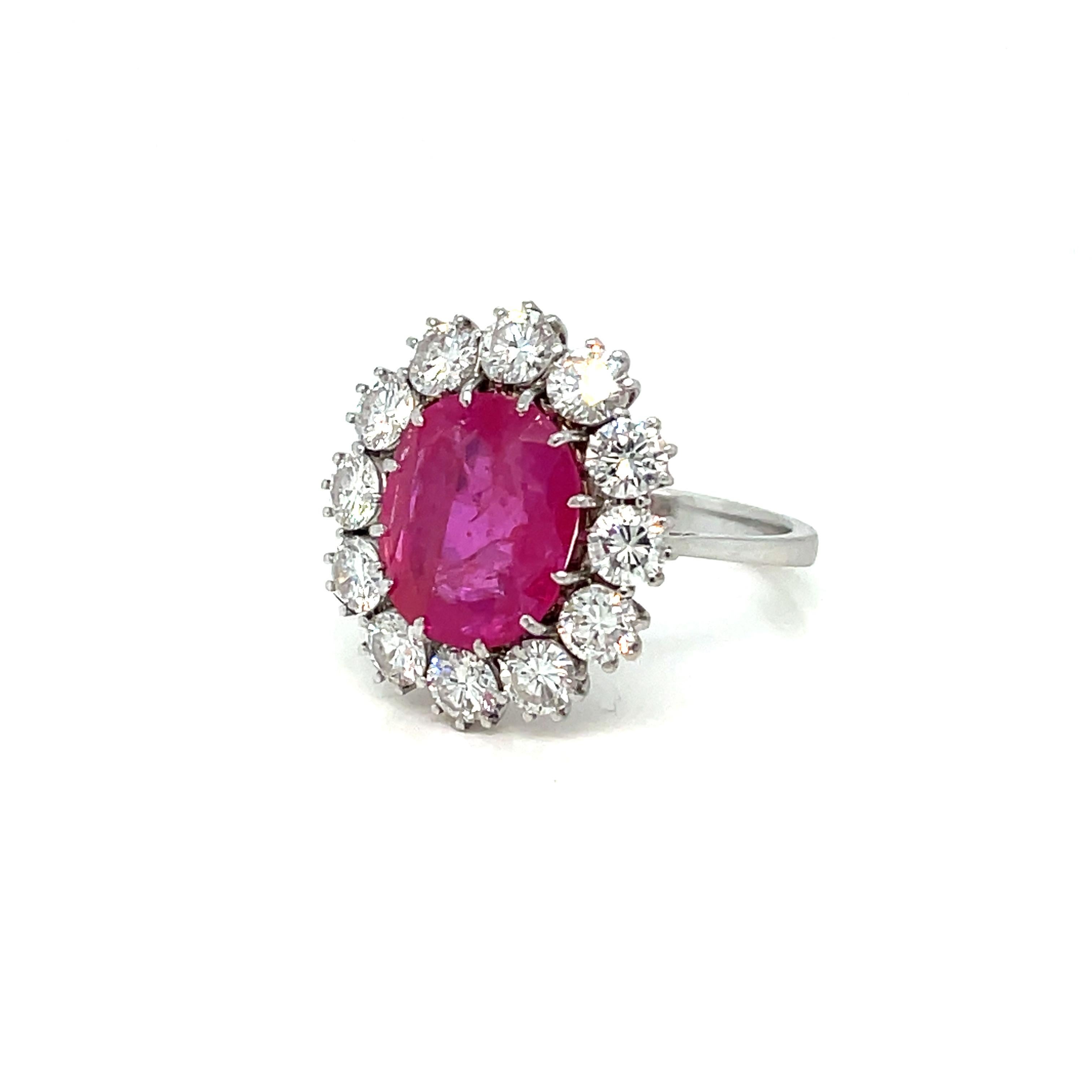 Certified Unheated Burma Ruby Diamond Vintage Gold Cluster Ring 3
