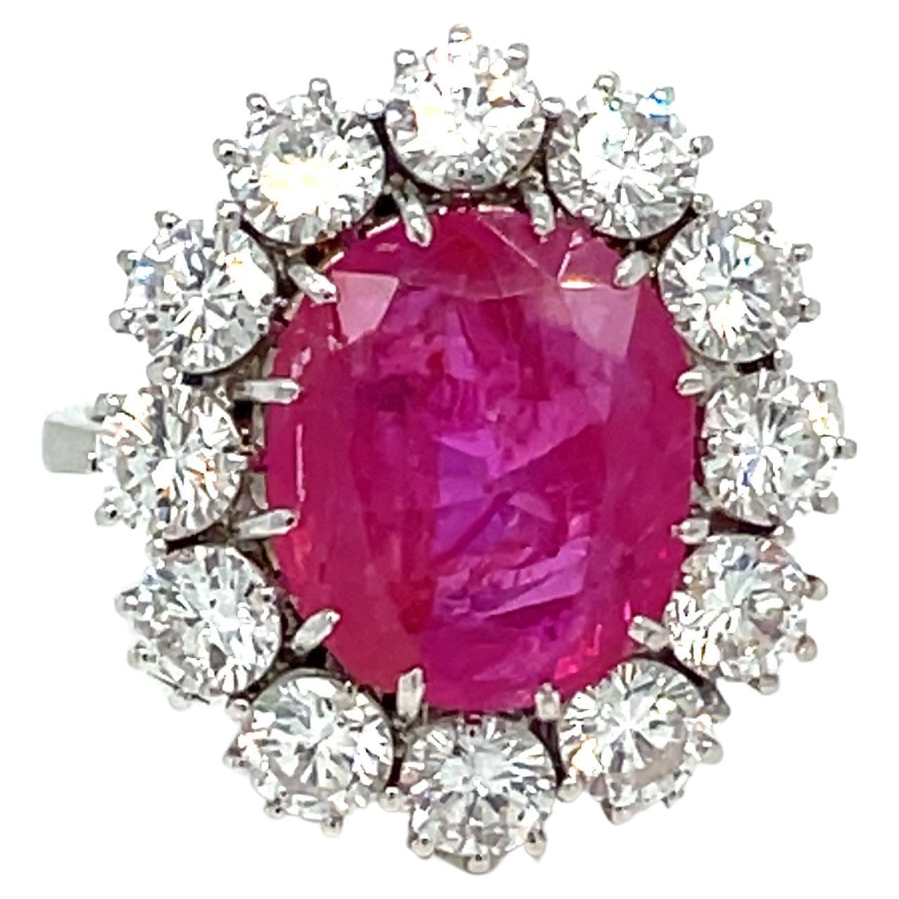 Certified Unheated Burma Ruby Diamond Vintage Gold Cluster Ring