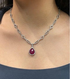Certified Unheated Burmese Briolette Ruby and Diamond Necklace