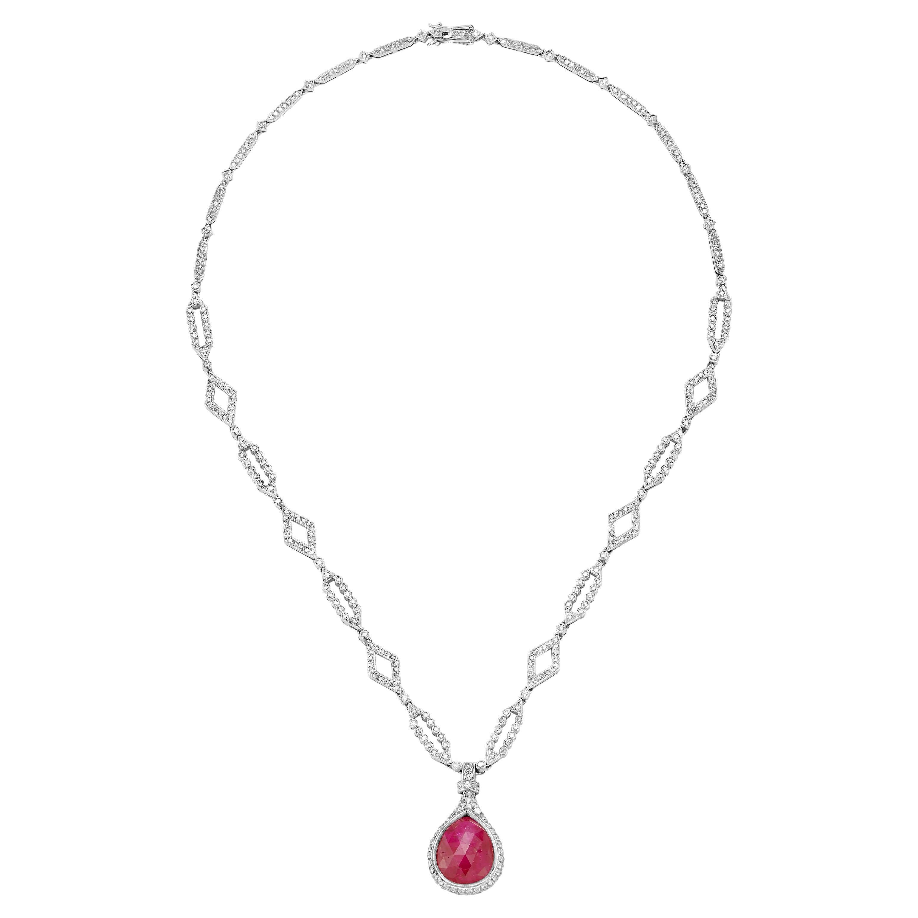 Collar de rubíes y diamantes briolette birmanos no calentados certificados