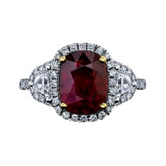 Certified Unheated Cushion 3.01ct Ruby 
Diamond Ring