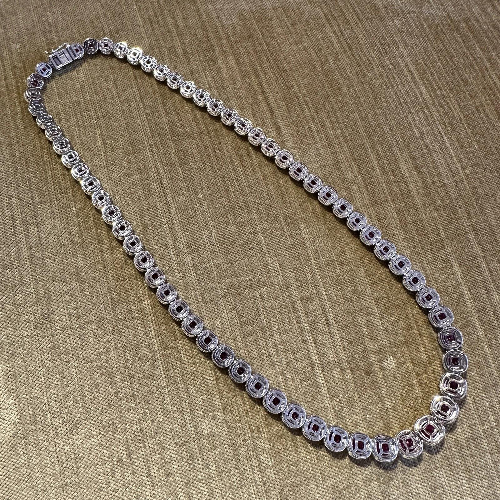 Certified Unheated Natural Ruby and Diamond Necklace in 18k White Gold For Sale 2