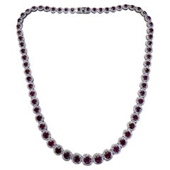 Certified Unheated Natural Ruby and Diamond Necklace in 18k White Gold