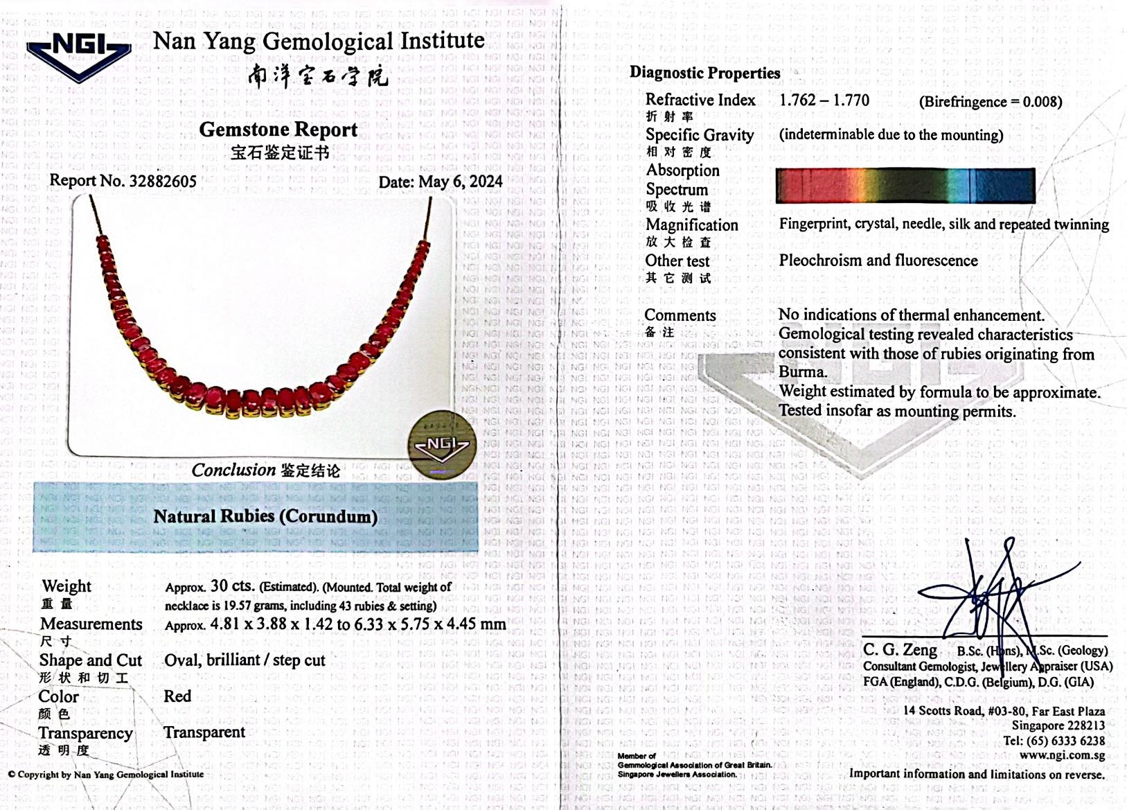 Certified Unheated Pink Sapphire Ruby Burmese Necklace in 18k Yellow Gold For Sale 2