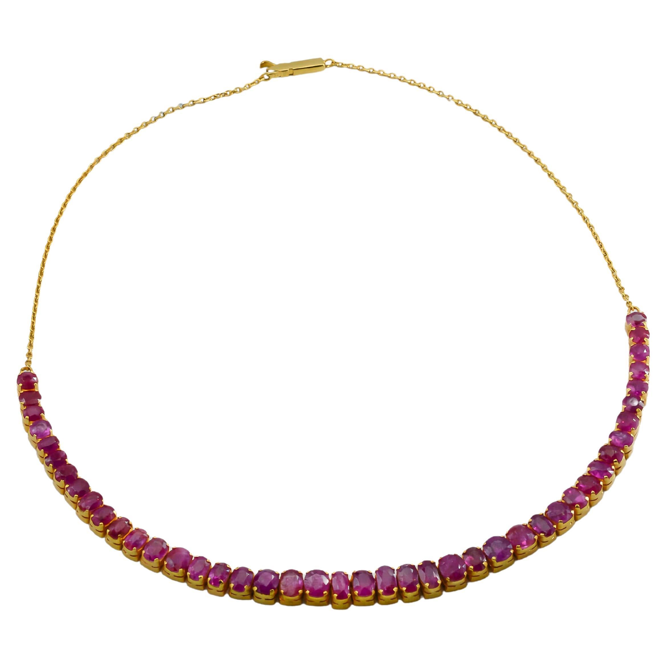 Certified Unheated Pink Sapphire Ruby Burmese Necklace in 18k Yellow Gold