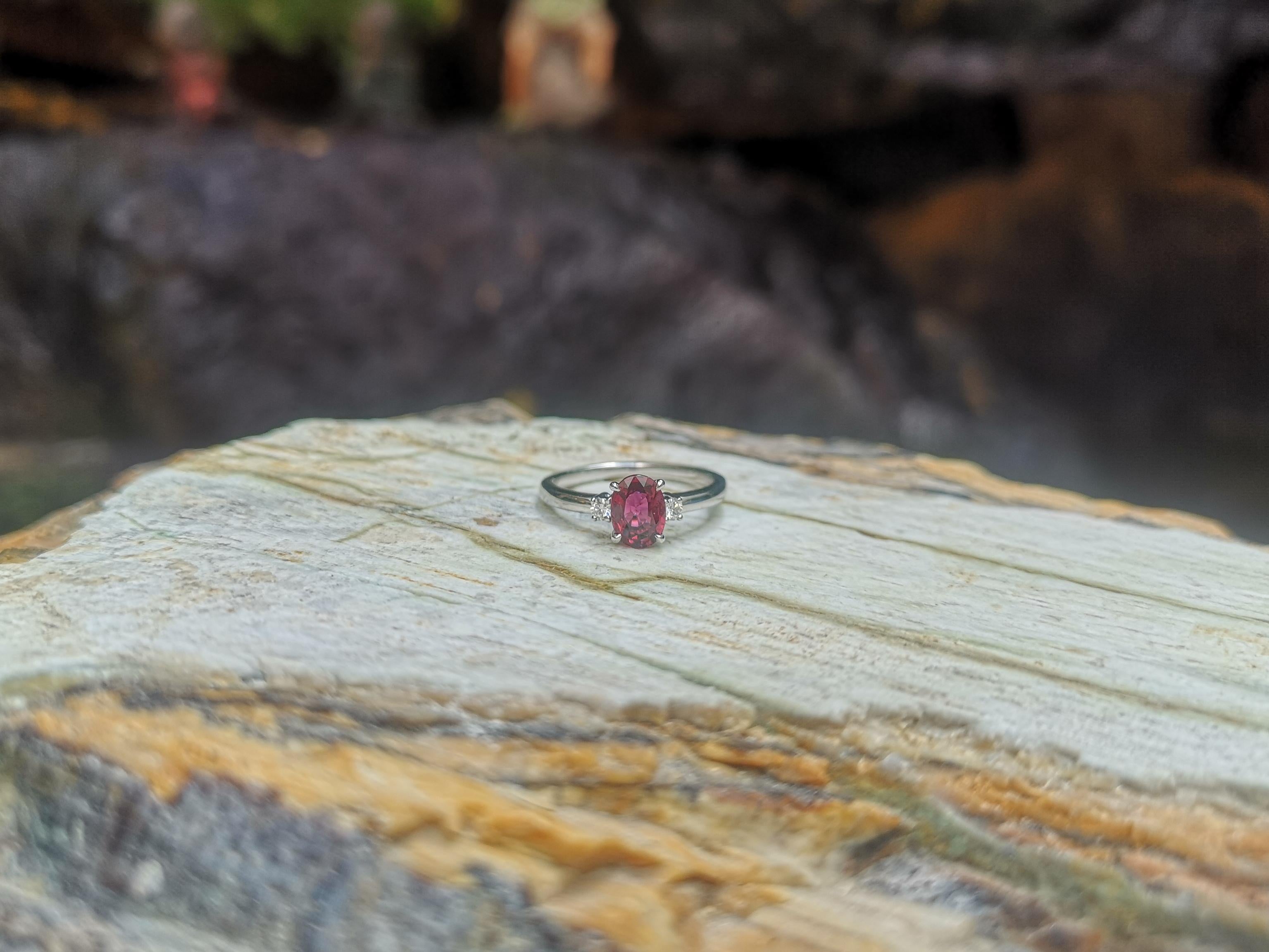 Certified Unheated Ruby with Diamond Ring Set in Platinum 950 Settings For Sale 1