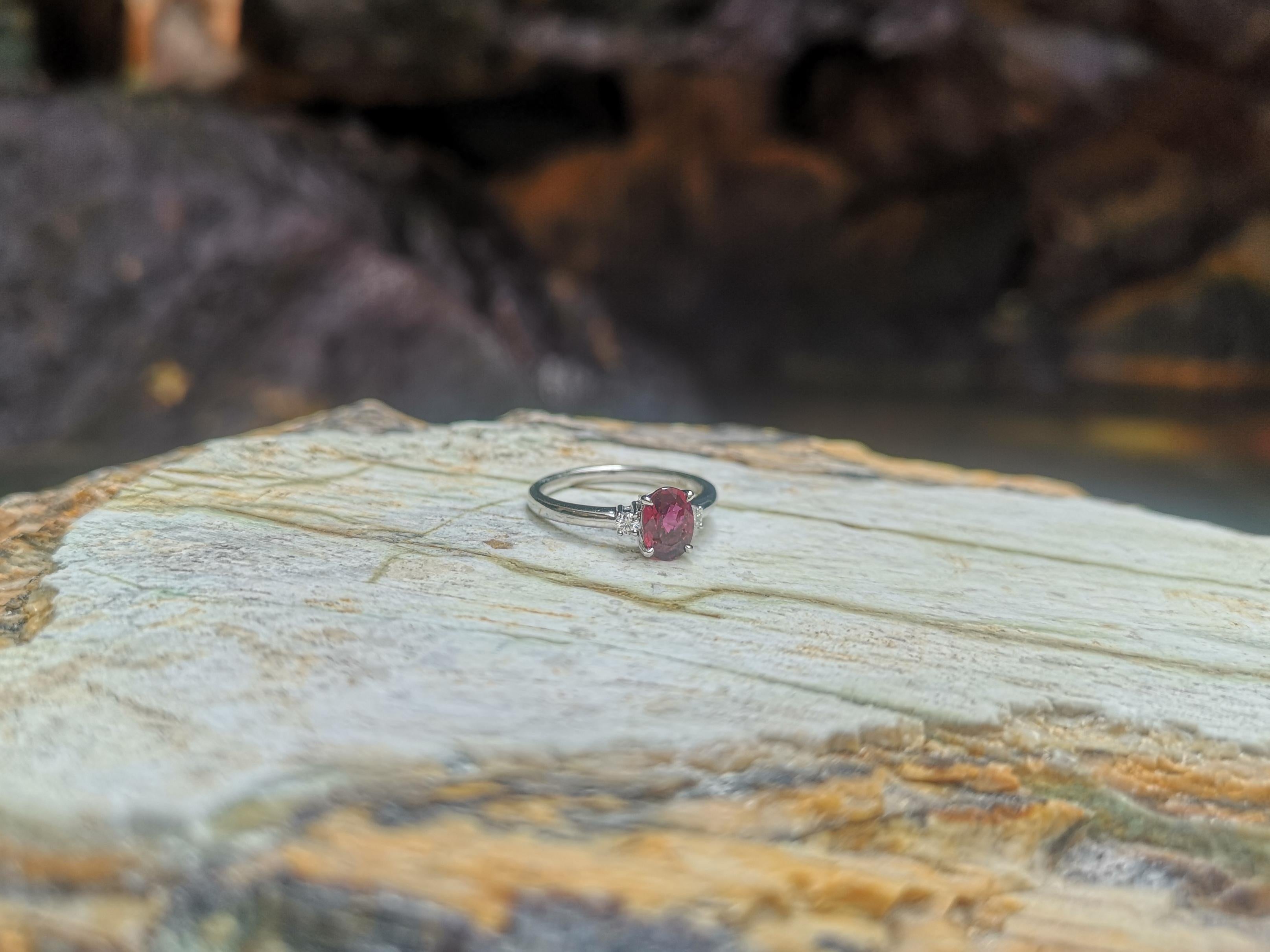Certified Unheated Ruby with Diamond Ring Set in Platinum 950 Settings For Sale 2