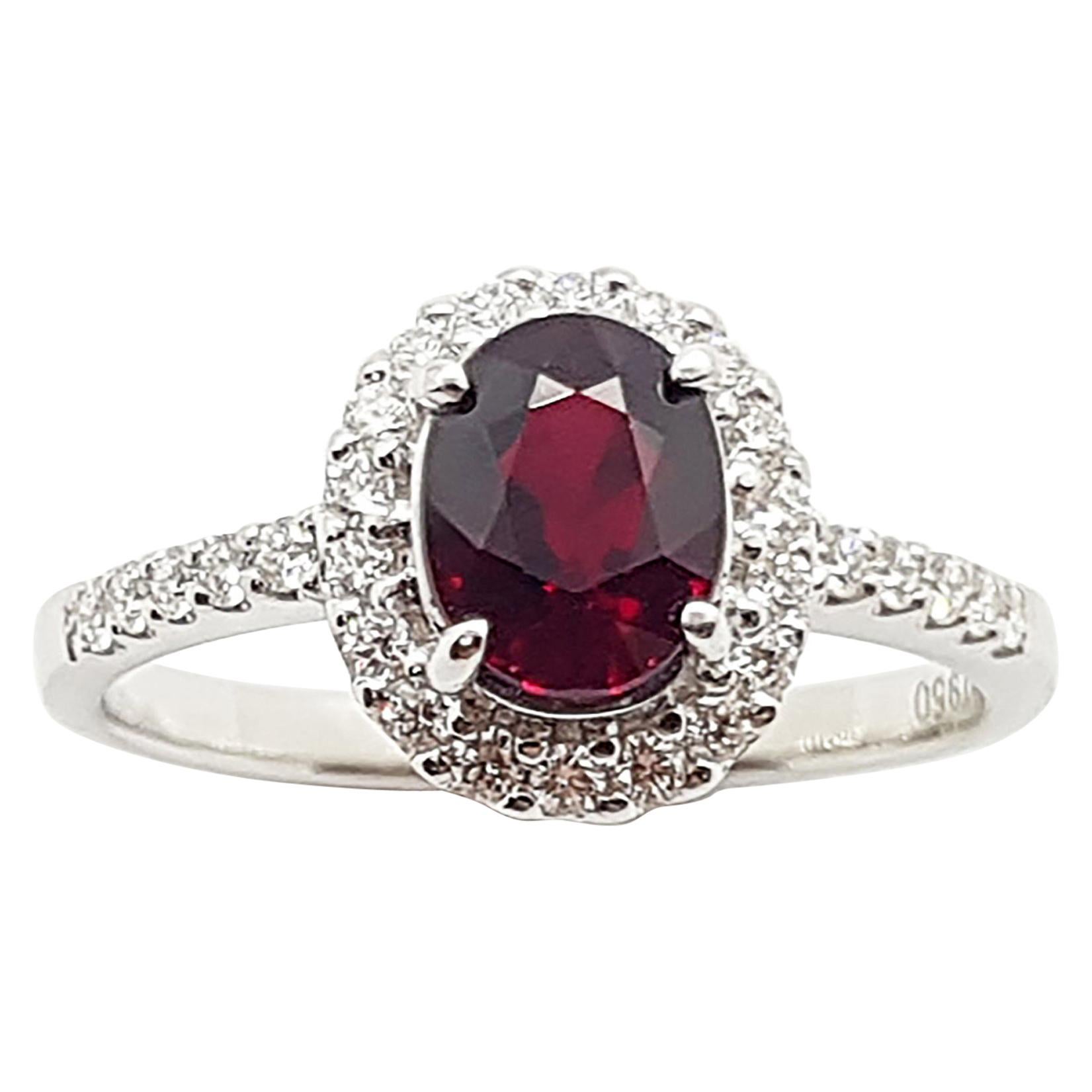 Certified Unheated Ruby with Diamond Ring Set in Platinum 950 Settings For Sale