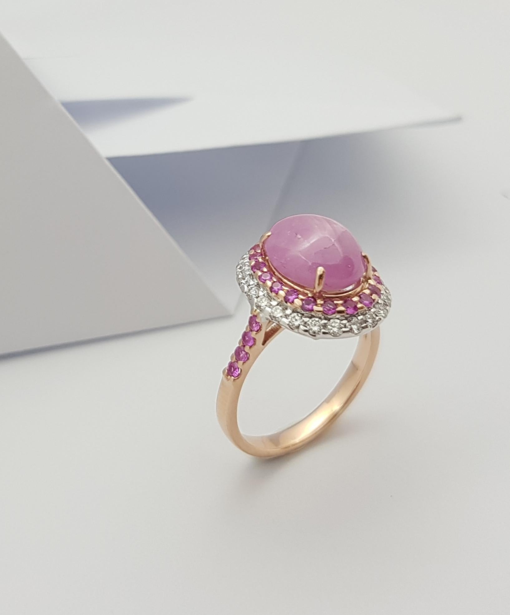 Certified Unheated Star Pink Sapphire, Diamond Ring in 18K Rose Gold For Sale 5