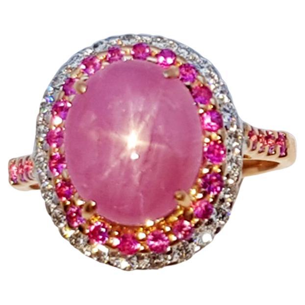 Certified Unheated Star Pink Sapphire, Diamond Ring in 18K Rose Gold For Sale