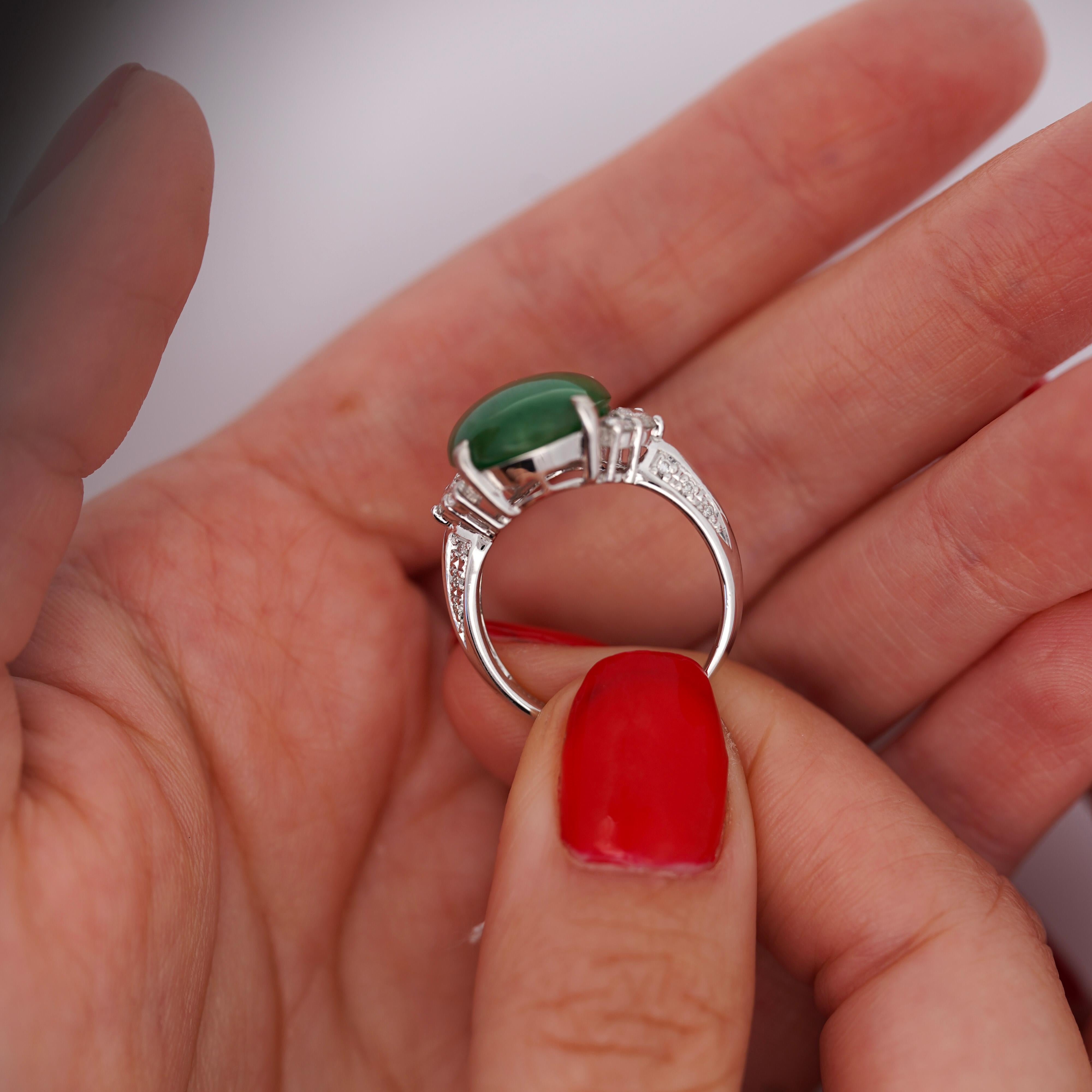 Certified Untreated 8.14 Carat Jadeite Jade A Fei Cui Platinum Ring For Sale 5