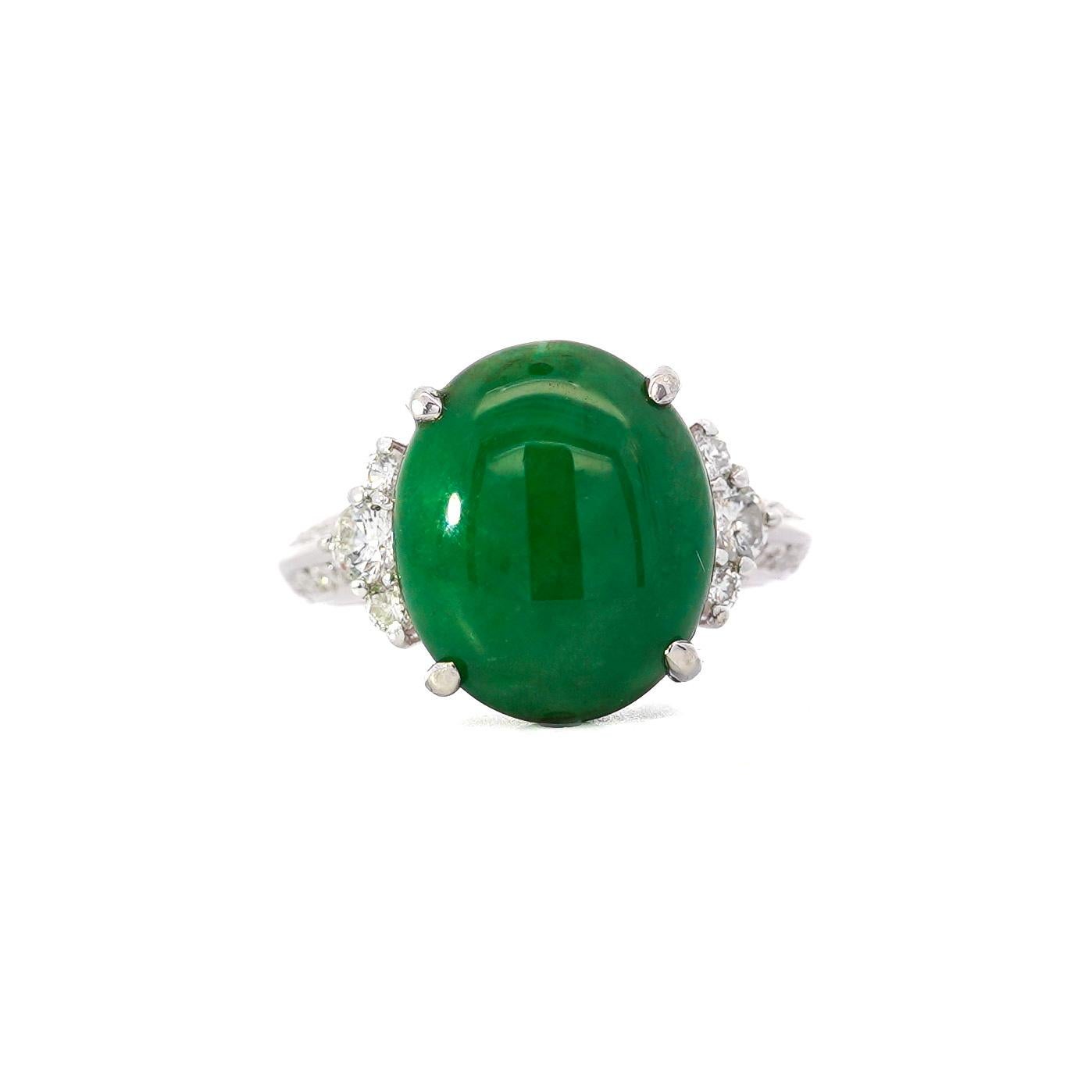 Art Deco Certified Untreated 8.14 Carat Jadeite Jade A Fei Cui Platinum Ring For Sale
