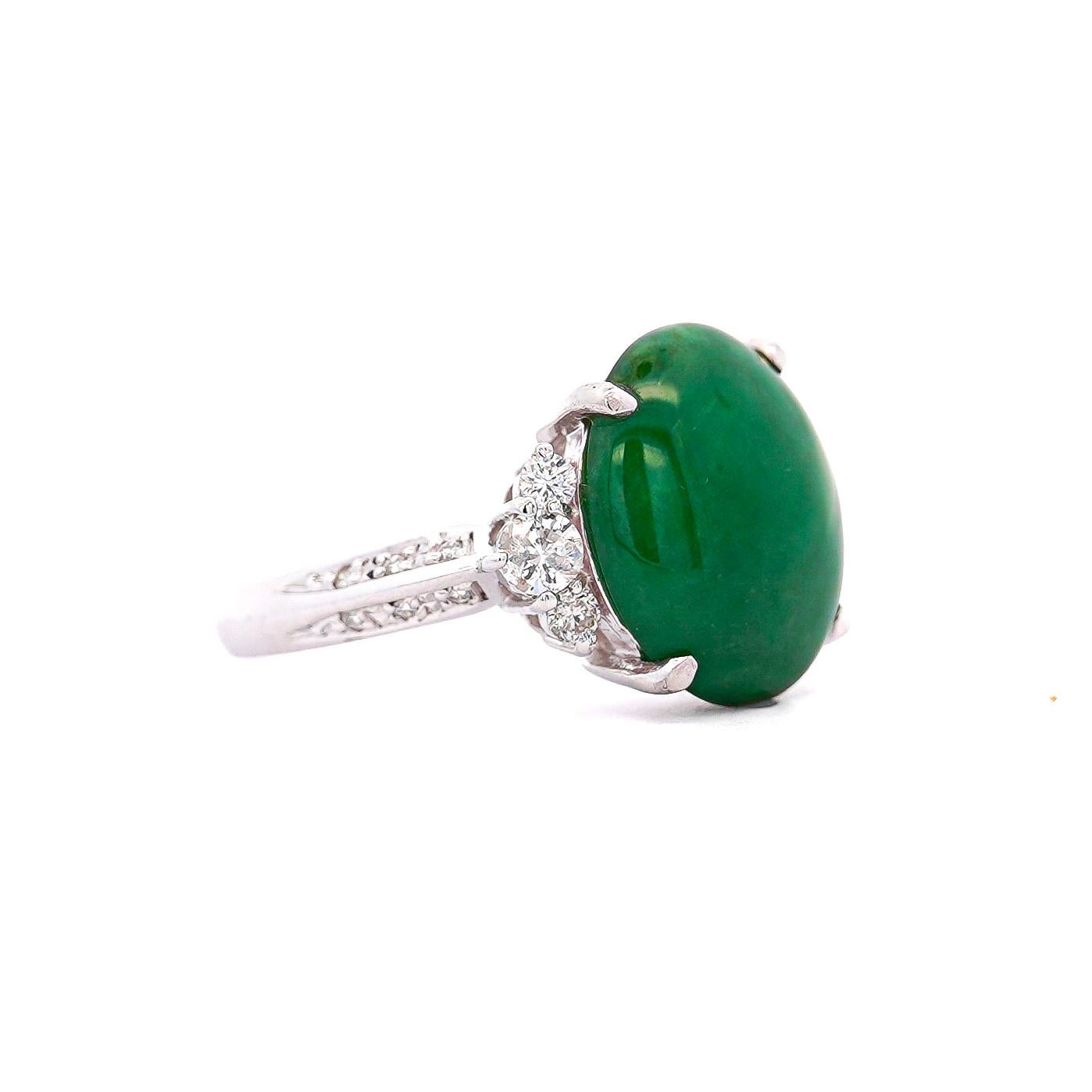 Cabochon Certified Untreated 8.14 Carat Jadeite Jade A Fei Cui Platinum Ring For Sale