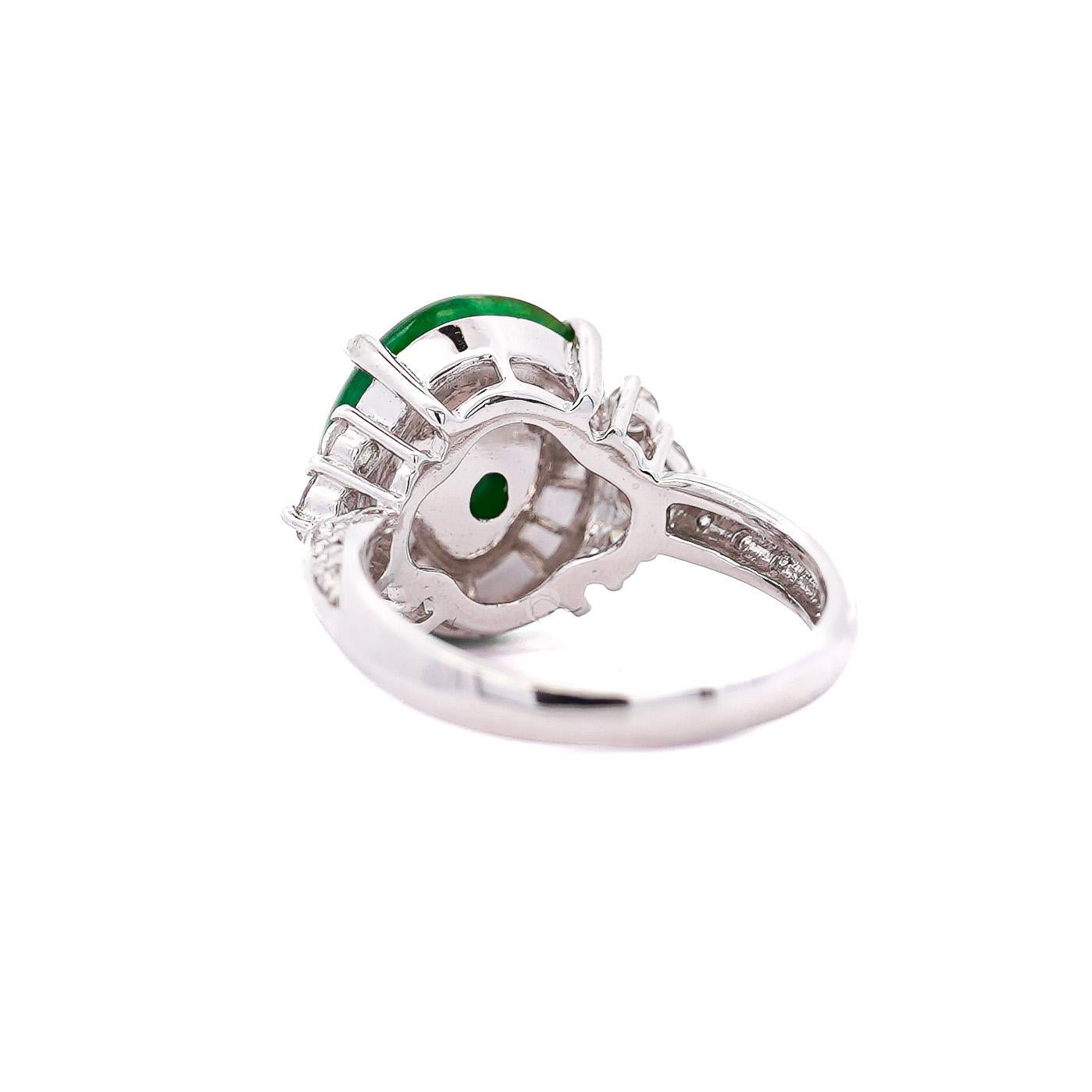 Women's Certified Untreated 8.14 Carat Jadeite Jade A Fei Cui Platinum Ring For Sale