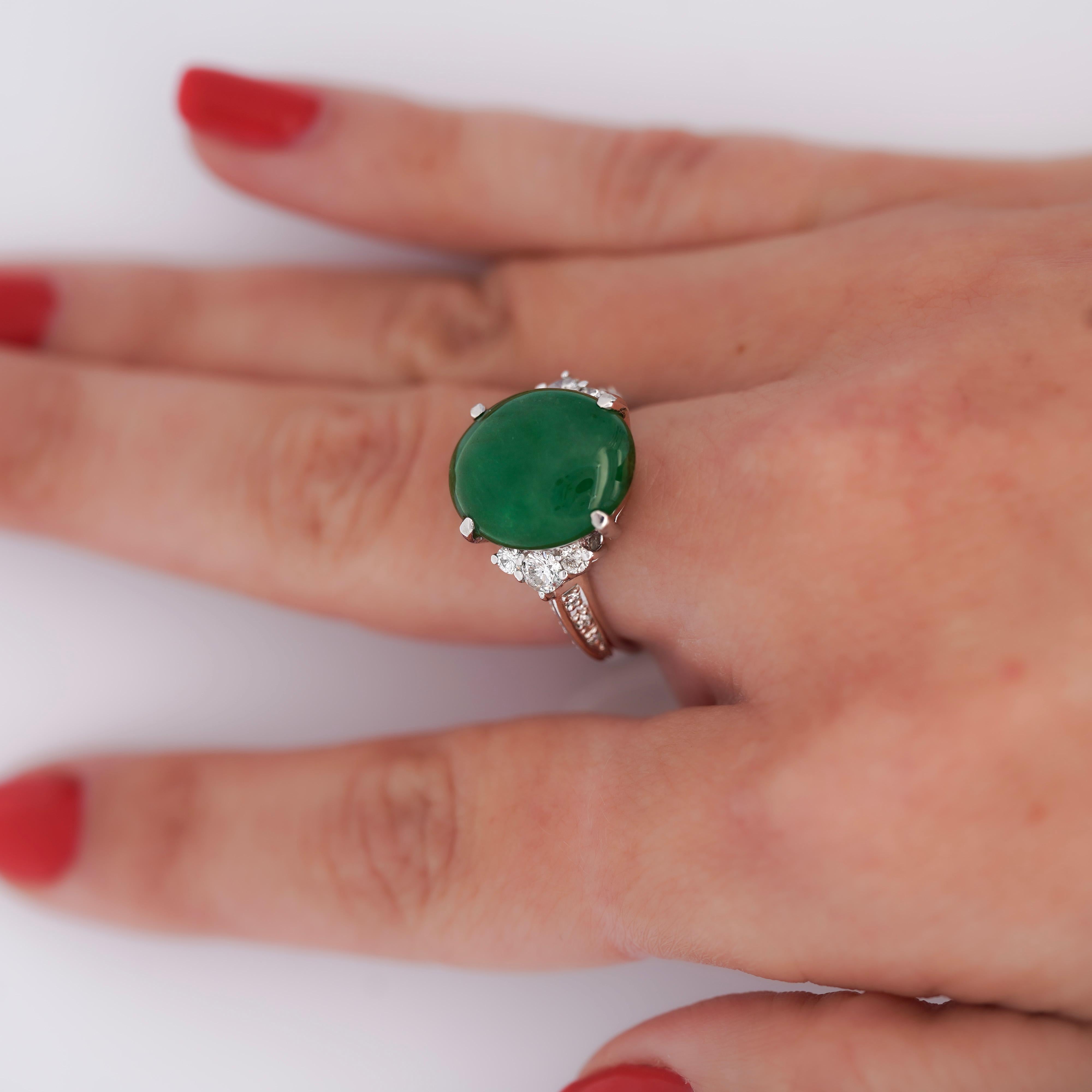 Certified Untreated 8.14 Carat Jadeite Jade A Fei Cui Platinum Ring For Sale 3