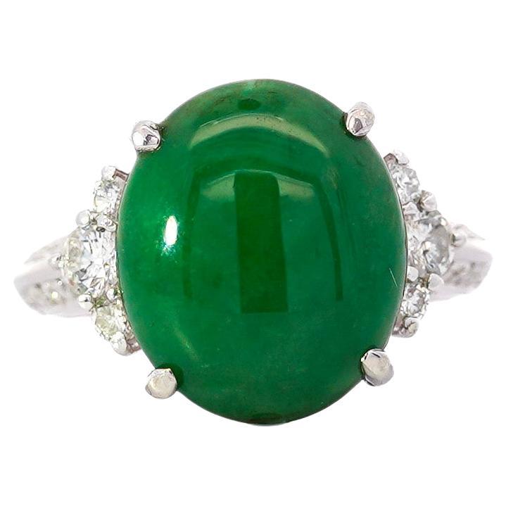 Certified Untreated 8.14 Carat Jadeite Jade A Fei Cui Platinum Ring