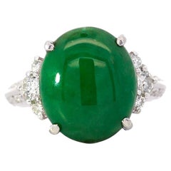 Certified Untreated 8.14 Carat Jadeite Jade A Fei Cui Platinum Ring