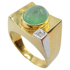 Certified Untreated Genuine Burmese Jadeite Jade Diamond Ring in 14K 2-tone Gold