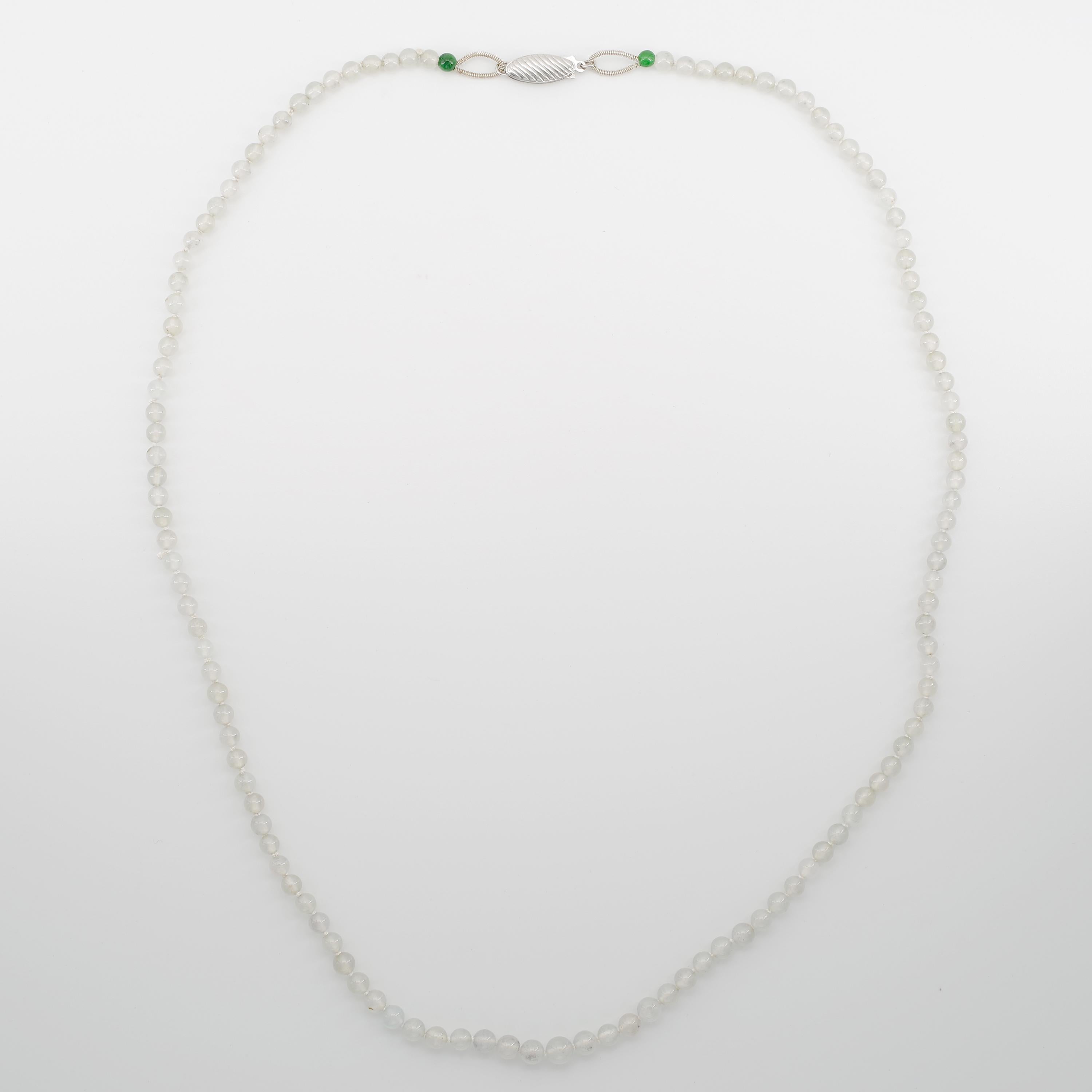 Women's or Men's Certified Untreated Glassy and Imperial Jade Necklace with Platinum Clasp
