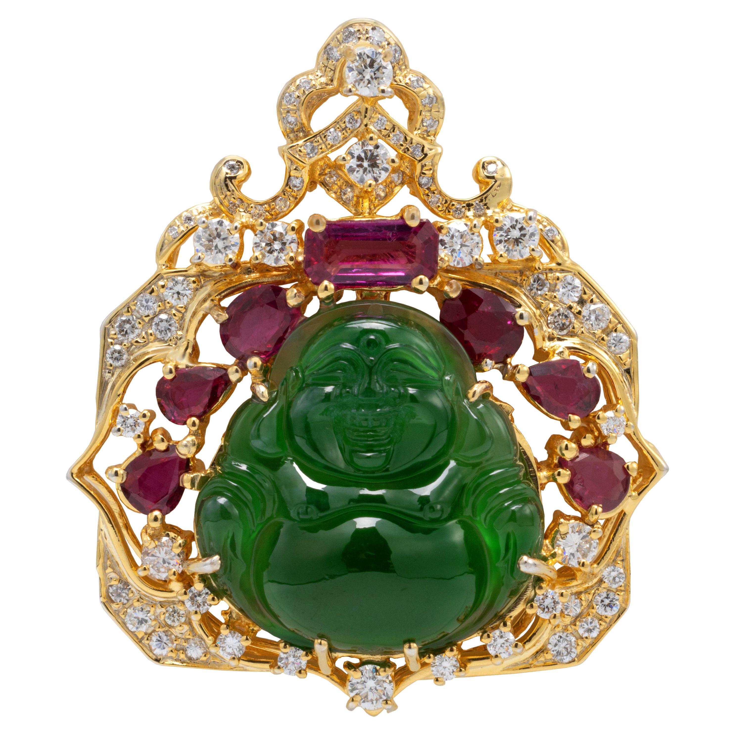 Buddha-Anhänger Scheiben-Anhänger Vintage-Design Natürliche grüne Jade 