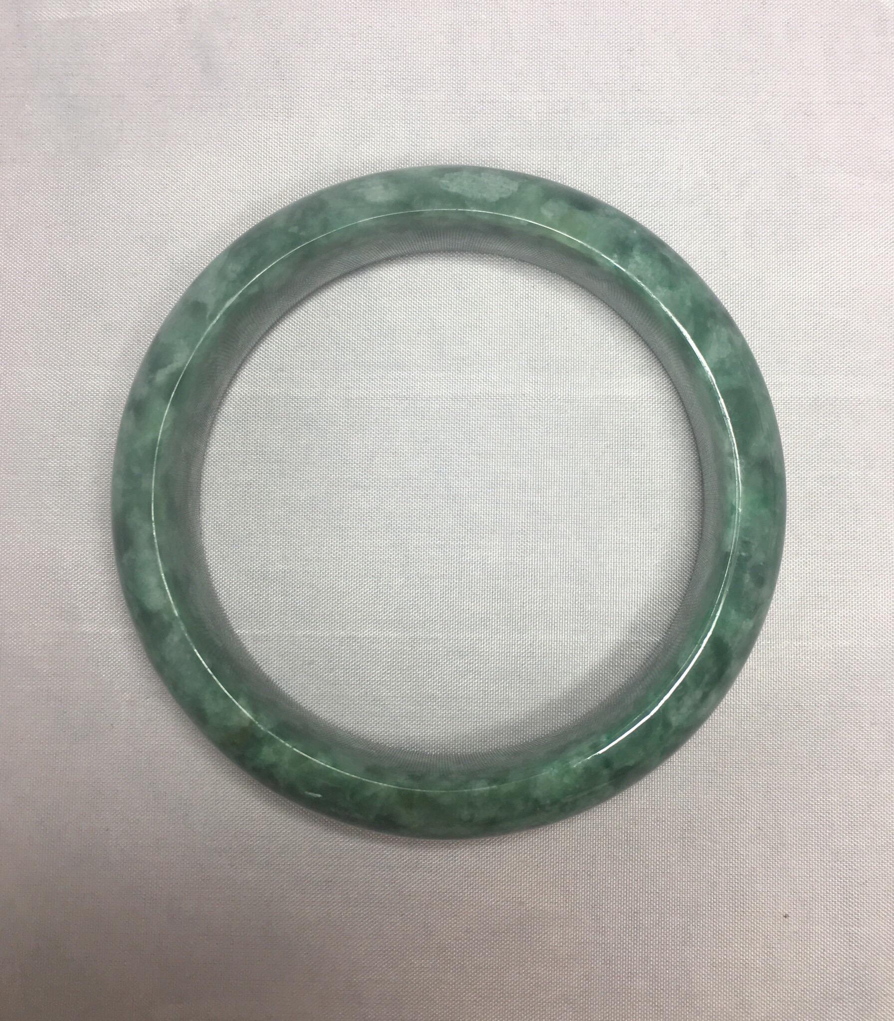 Women's or Men's Certified Untreated Jadeite Jade Bangle Bracelet Mottled Green 88.5g