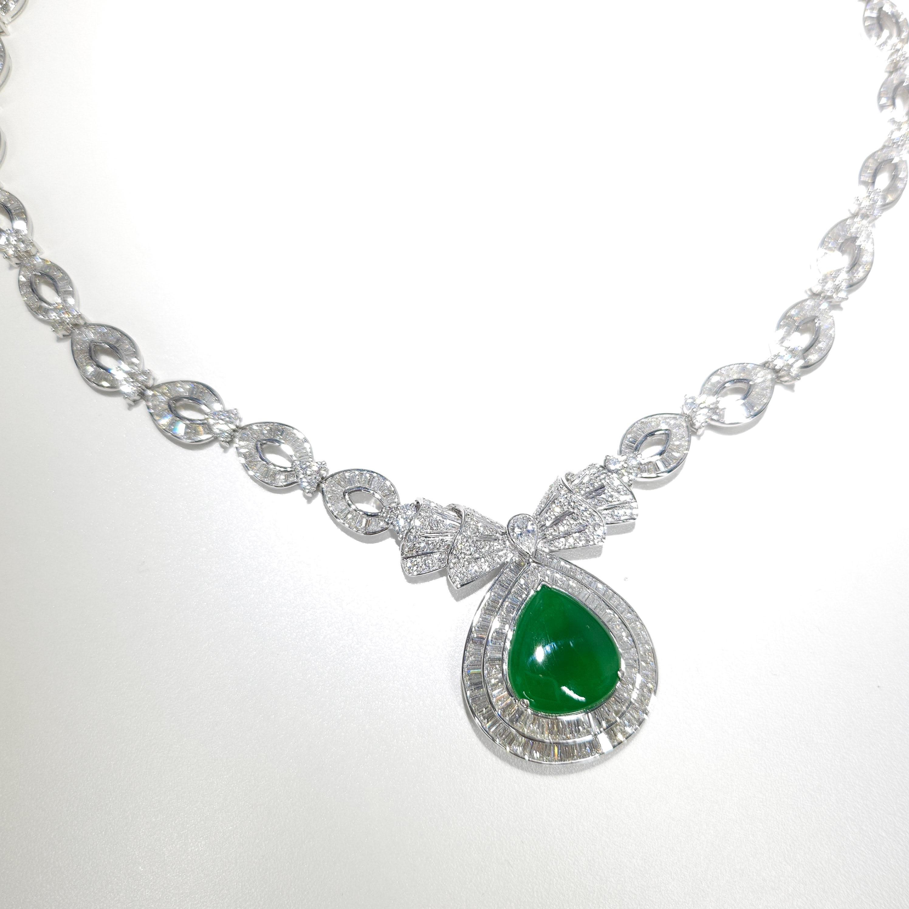 Certified Untreated Jadite Jade and 18Ct Diamond Necklace Brooch 18K White Gold For Sale 4