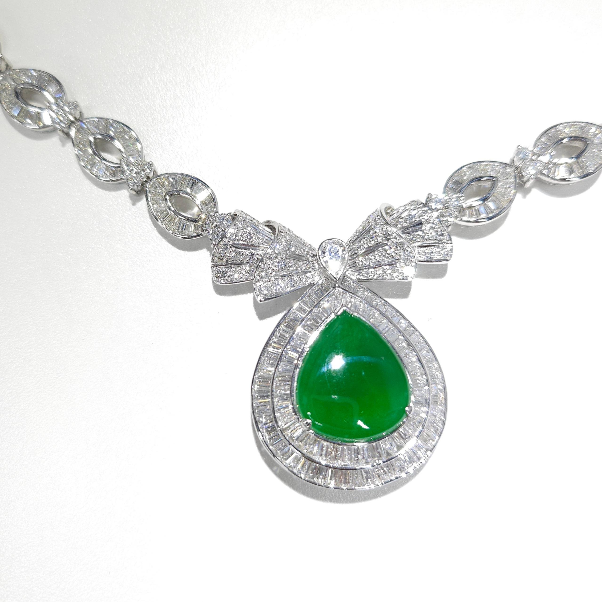 Certified Untreated Jadite Jade and 18Ct Diamond Necklace Brooch 18K White Gold For Sale 5