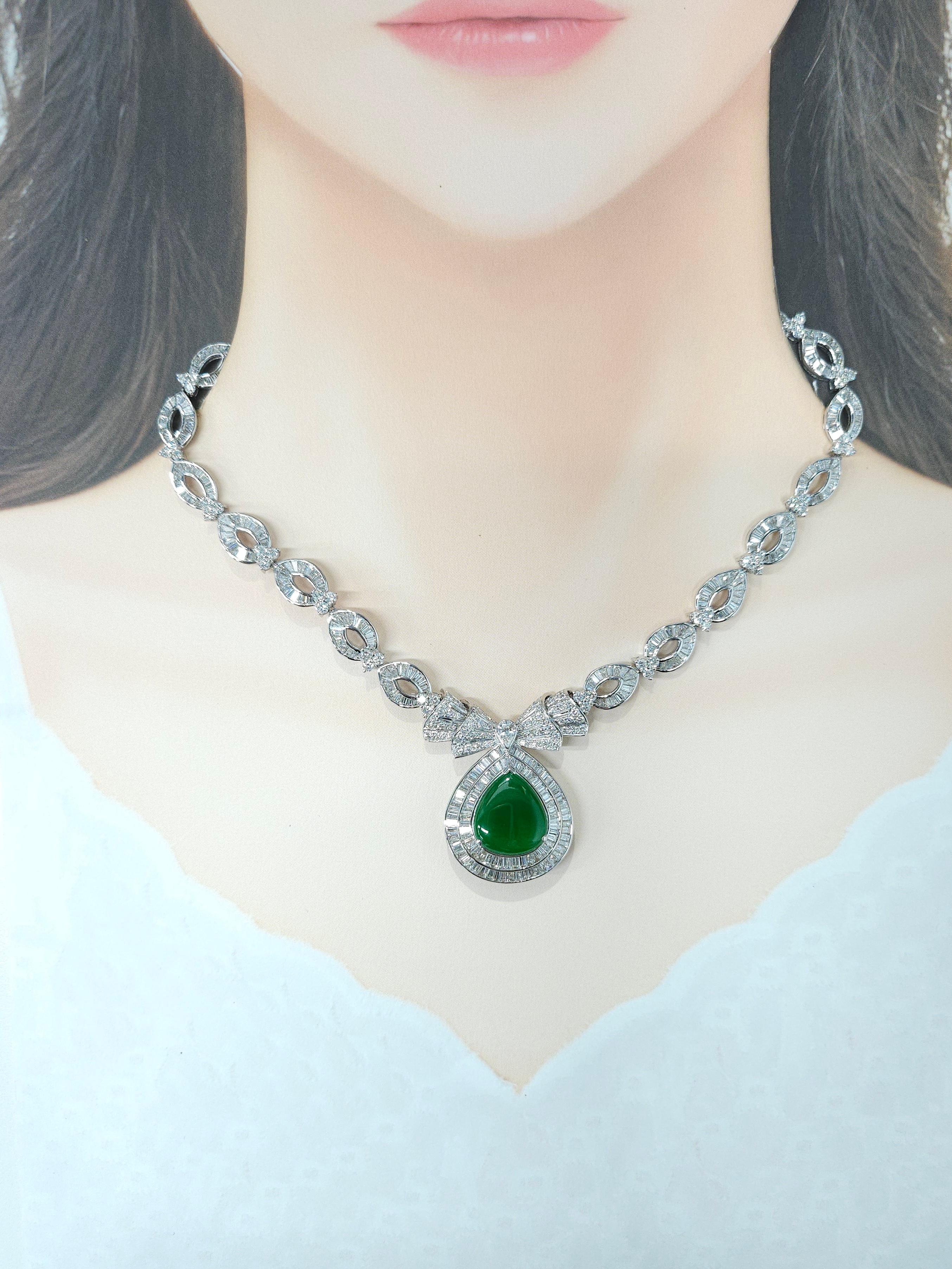 Unveil the unparalleled beauty and exquisite craftsmanship of this certified untreated jadeite and diamond necklace in 18K white gold. This exceptional piece transcends traditional jewelry design, offering a blend of opulence, elegance, and