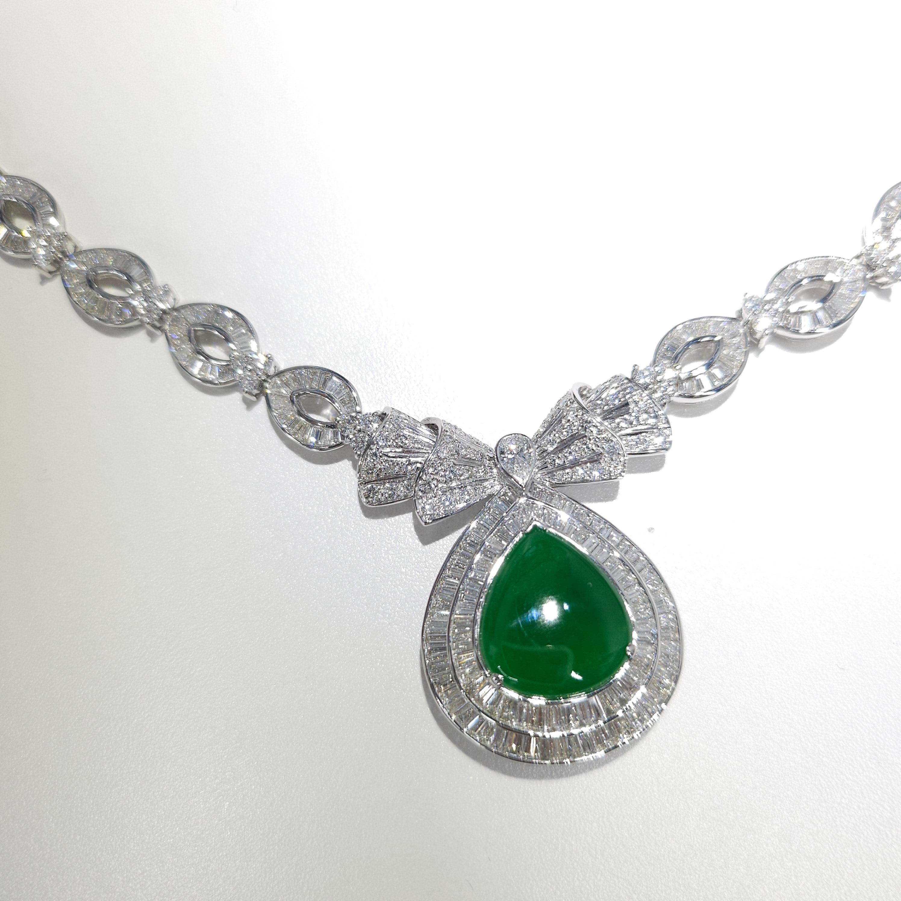 Certified Untreated Jadite Jade and 18Ct Diamond Necklace Brooch 18K White Gold For Sale 3