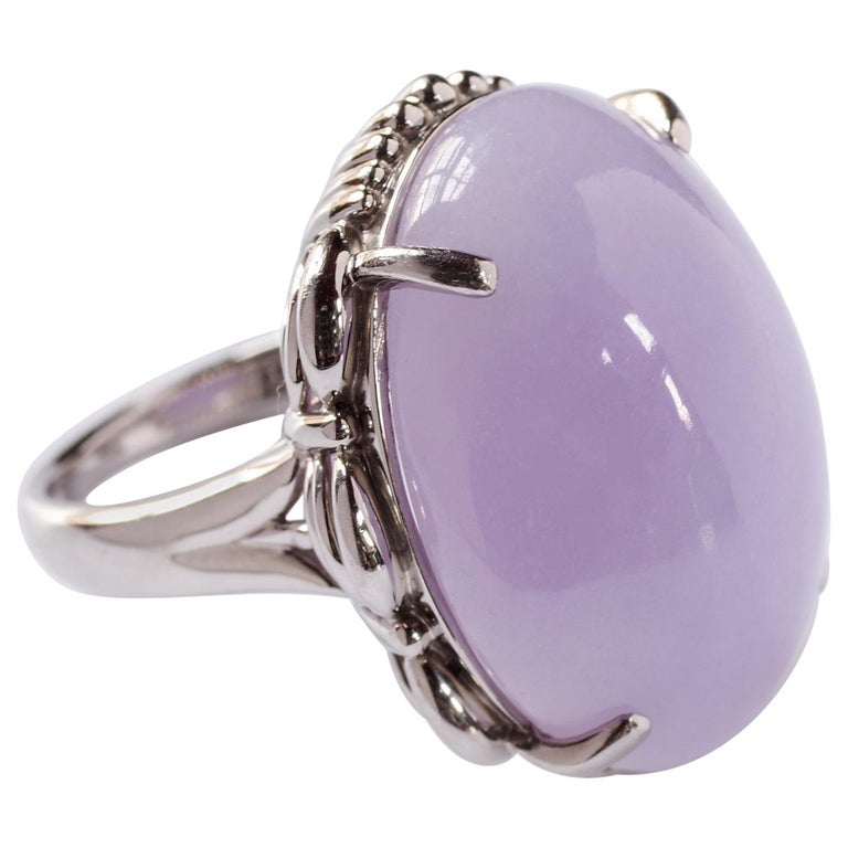 Lavender Jade Ring in Platinum Certified Untreated, Rare For Sale at